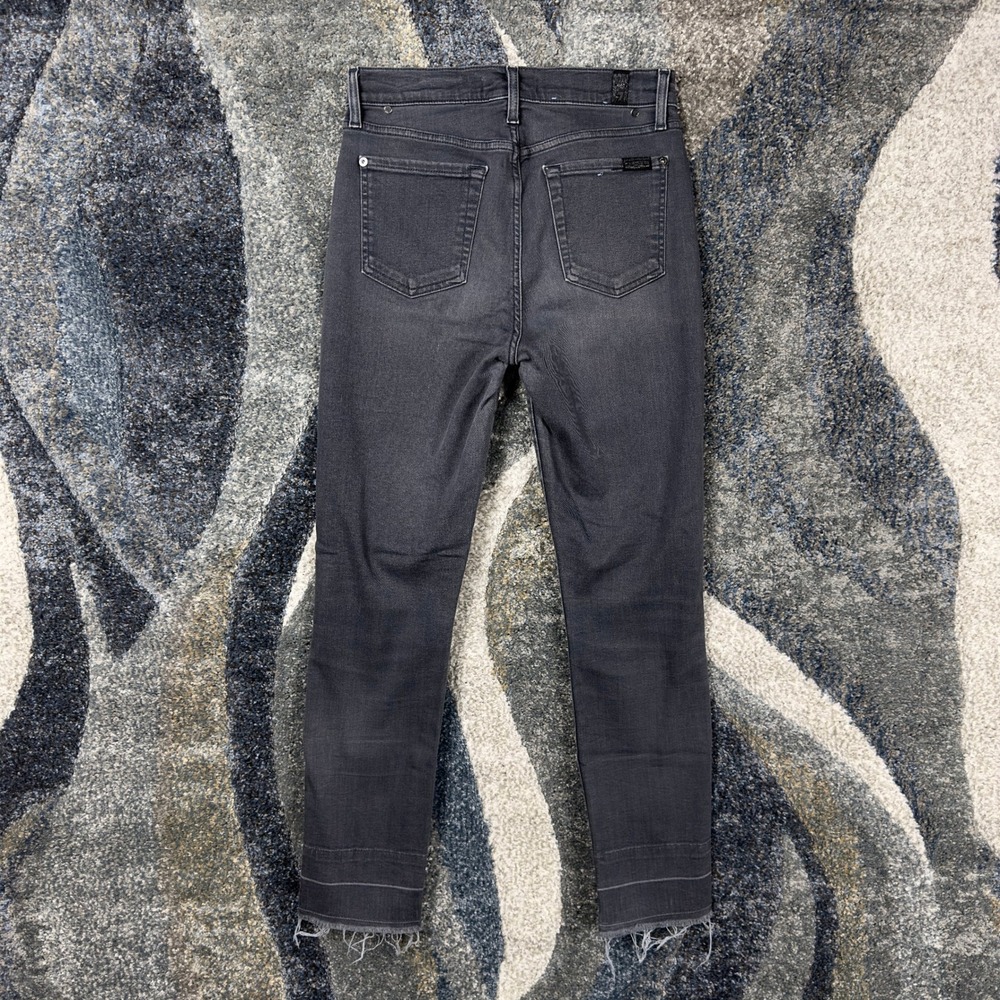 7 For All‎ Mankind Roxanne Ankle b(air) Jeans Faded Black Raw Hem Slim Fit 27
